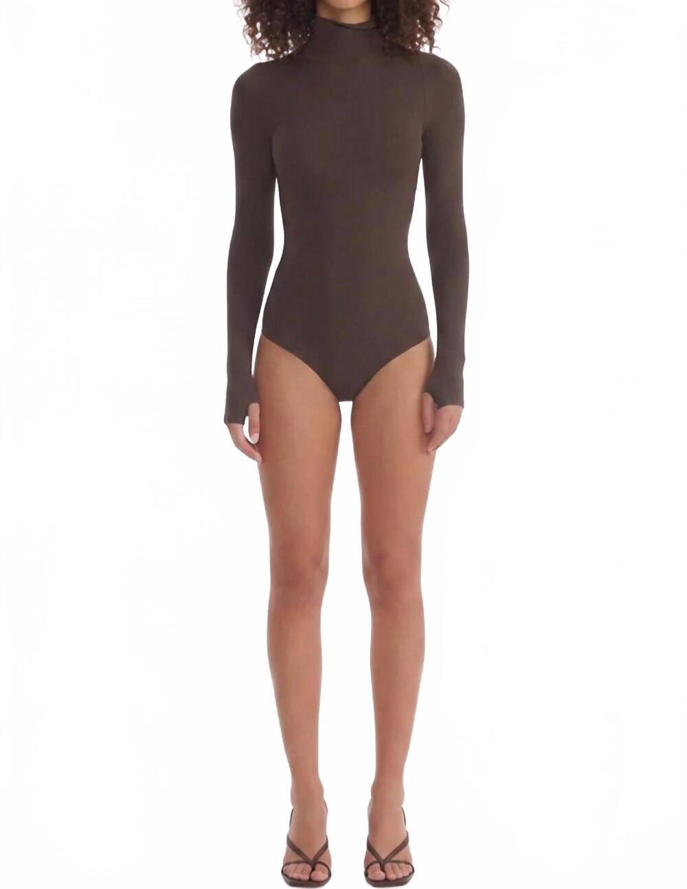 NEW COMMANDO ballet long sleeve turtleneck with thumbholes bodysuit in cameo